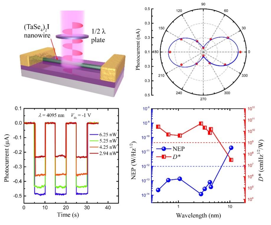 (TaSe4)2I 纳米线光电器件结构及性能图