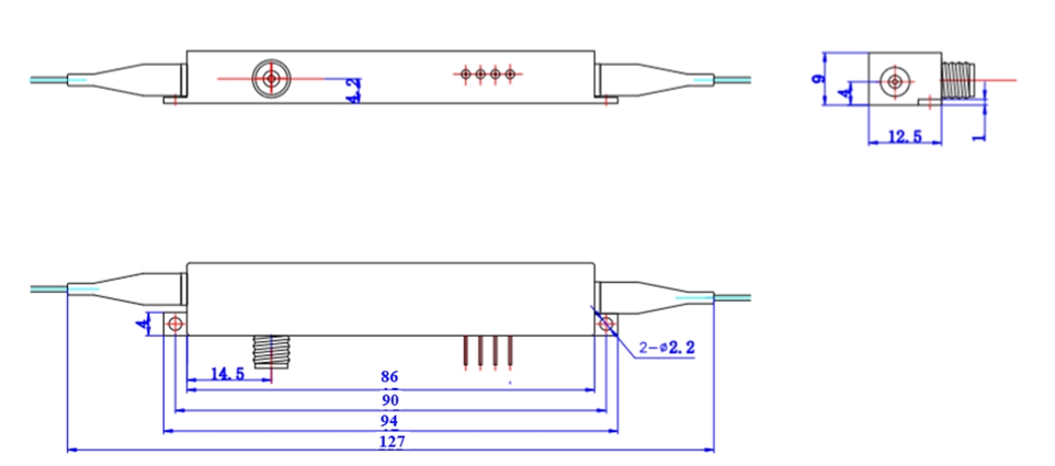 KG-PM-UV系列超低半波电压电光相位调制器结构尺寸图