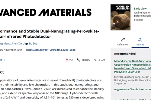 科学家开发出高性能柔性近红外光电探测器